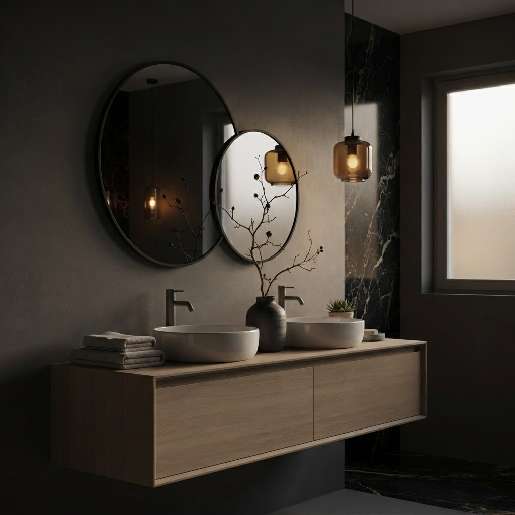 Duo de Miroirs Noirs LED – Miroir Salle de Bain Rond Rétroéclairé avec Capteur Tactile