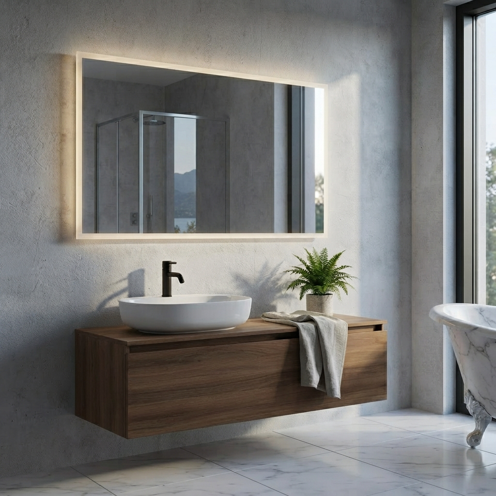 Miroir Rectangulaire LED Salle de Bain 100 x 70 cm – Halo Lumineux sur Tout le Pourtour