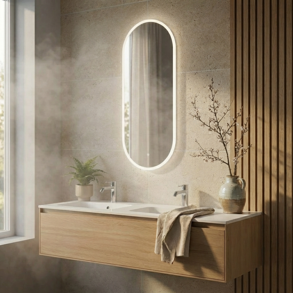 Miroir Ovale LED Salle de Bain 50 x 100 cm – Format Vertical Rétroéclairé