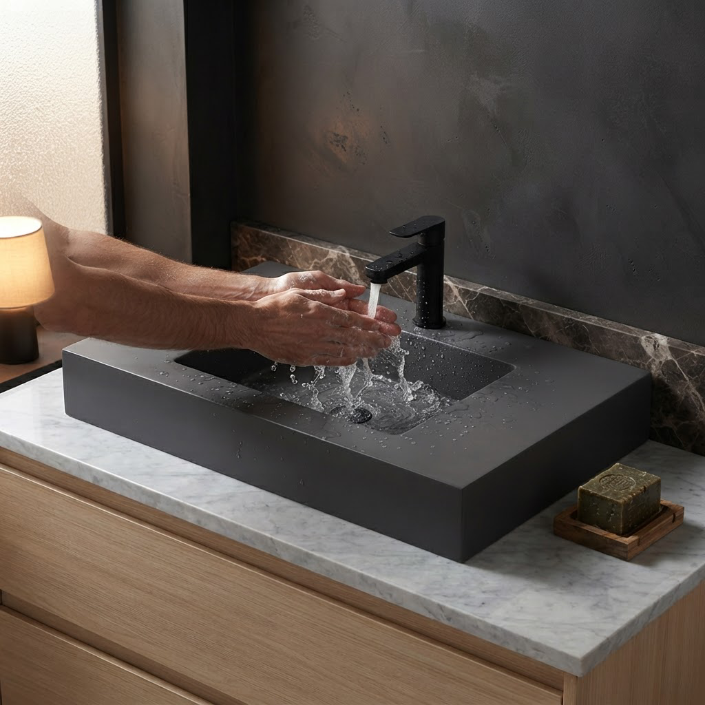 Vasque à Poser Rectangulaire Noire 100 x 46 cm en Résine Mate – Lavabo Salle de Bain