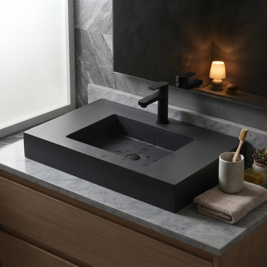 Vasque à Poser Rectangulaire Noire 100 x 46 cm en Résine Mate – Lavabo Salle de Bain