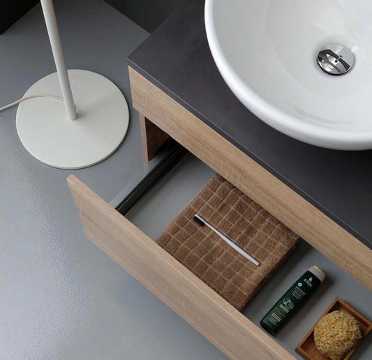 Meuble de Salle de Bain Suspendu Chêne et Ciment