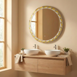 Miroir Rond LED à Cadre Mosaïque