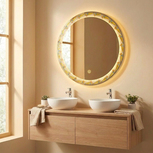 Miroir Rond LED à Cadre Mosaïque