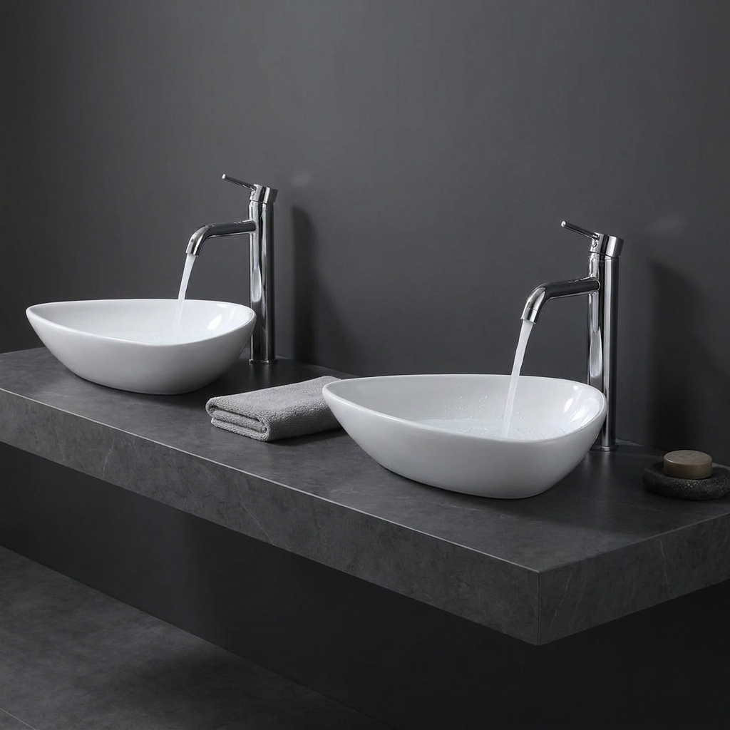 Vasque à Poser Forme Goutte d'Eau Blanche