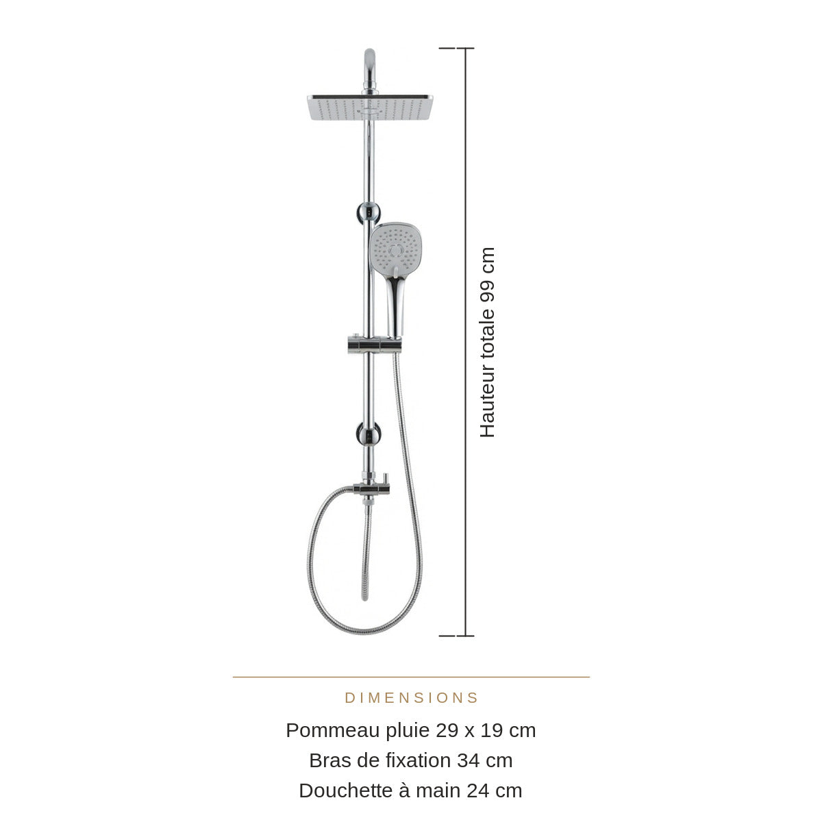 Colonne de Douche Murale Argentée avec Mitigeur – Pommeau Pluie et Douchette sur Barre
