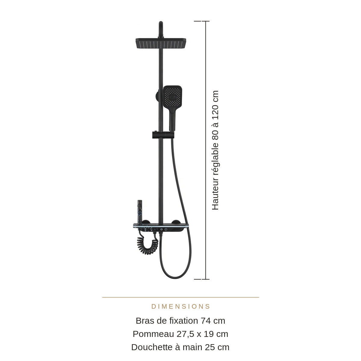 Colonne de Douche Thermostatique Noire à Affichage LED – Température Digitale, Sans Pile