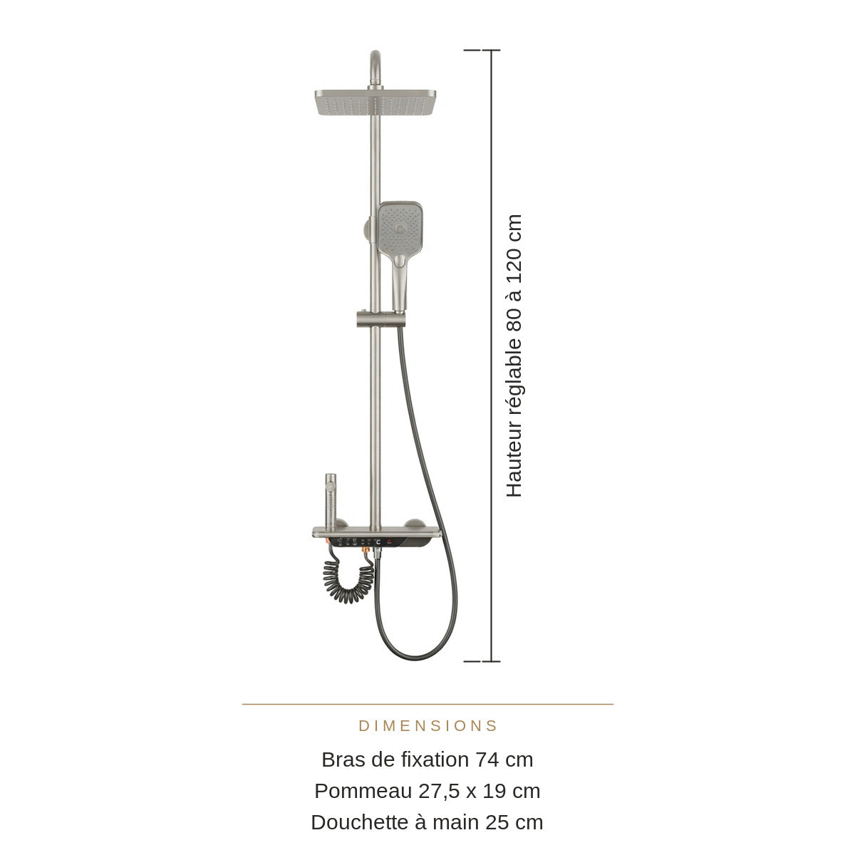 Colonne de Douche Thermostatique Argentée à Affichage LED – Température Digitale, Sans Pile