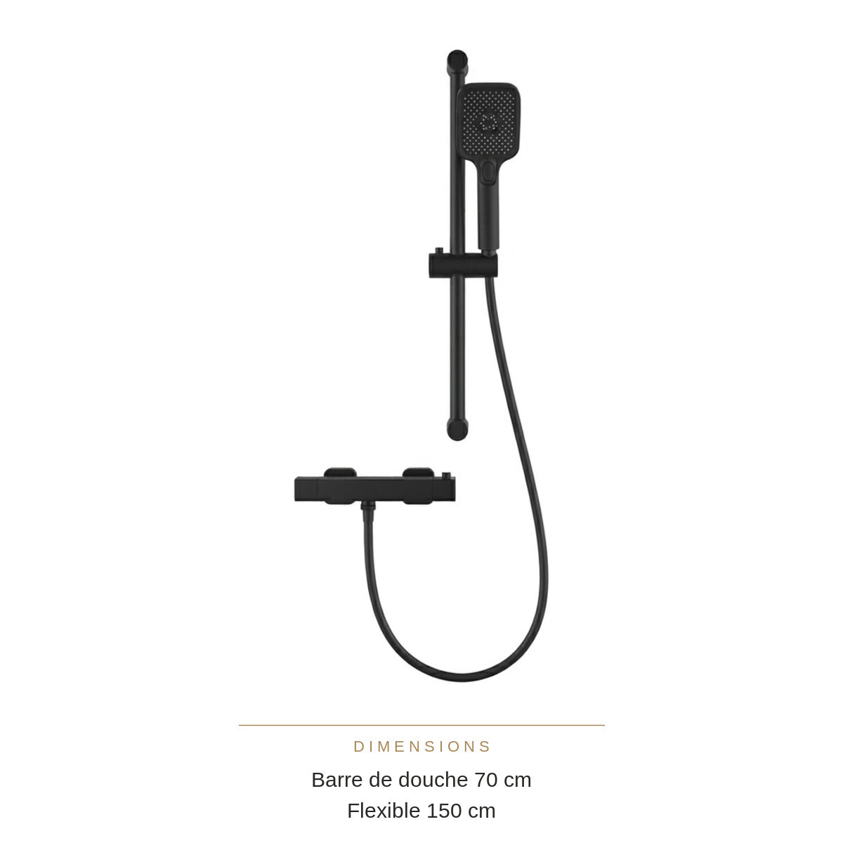 Colonne de Douche Thermostatique Noire 3 Jets – Anti-Brûlure 38 °C, Pluie et Massage