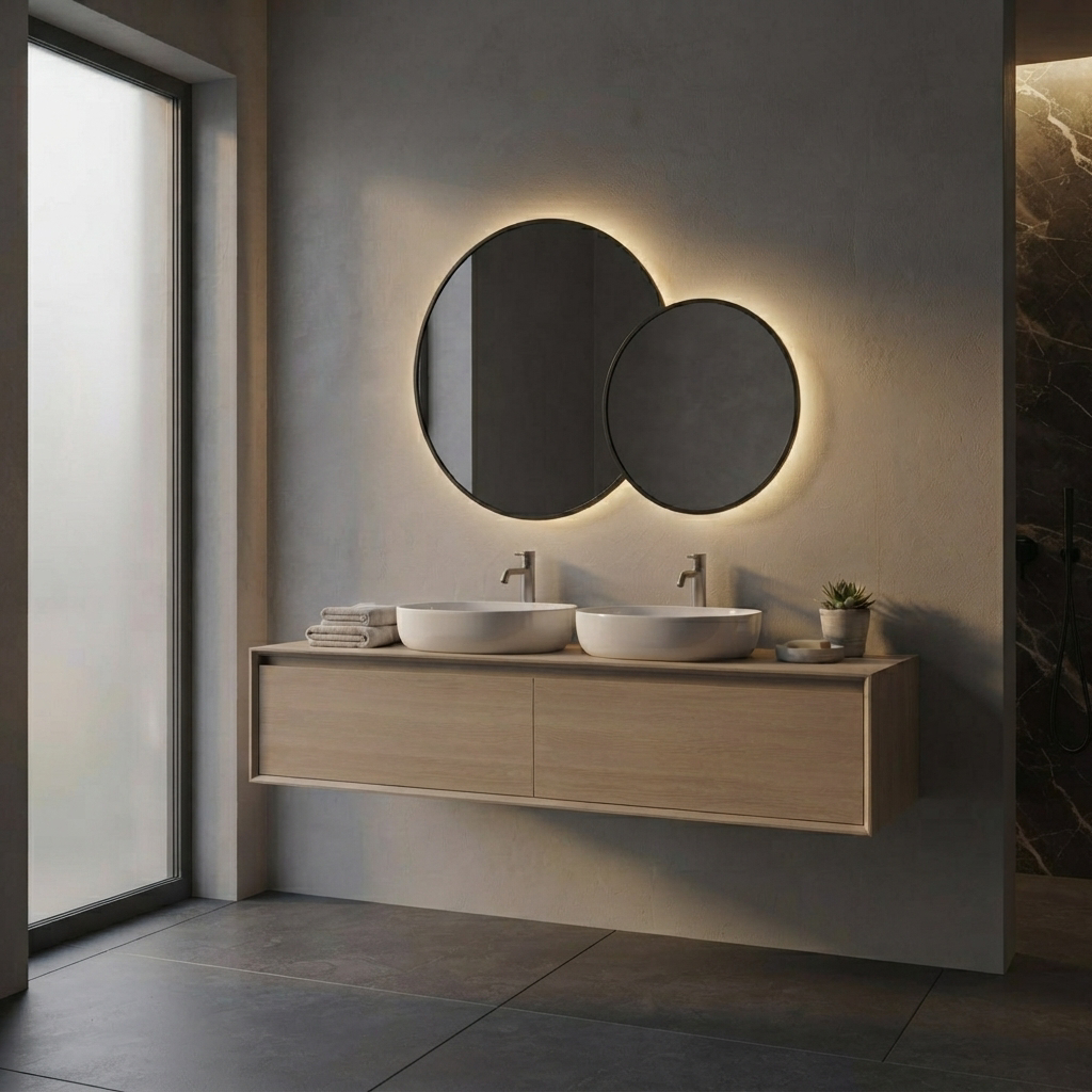 Duo de Miroirs Noirs LED – Miroir Salle de Bain Rond Rétroéclairé avec Capteur Tactile