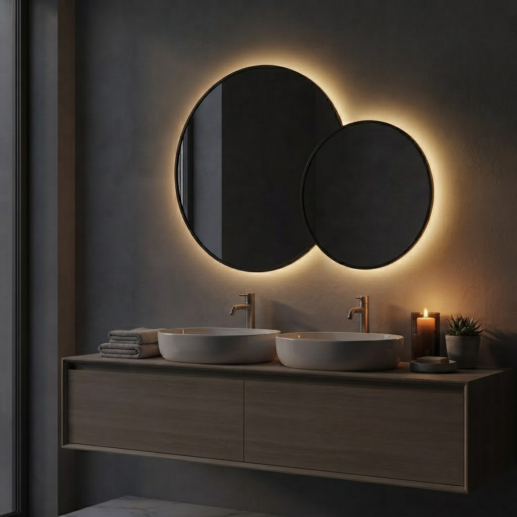 Duo de Miroirs Noirs LED – Miroir Salle de Bain Rond Rétroéclairé avec Capteur Tactile