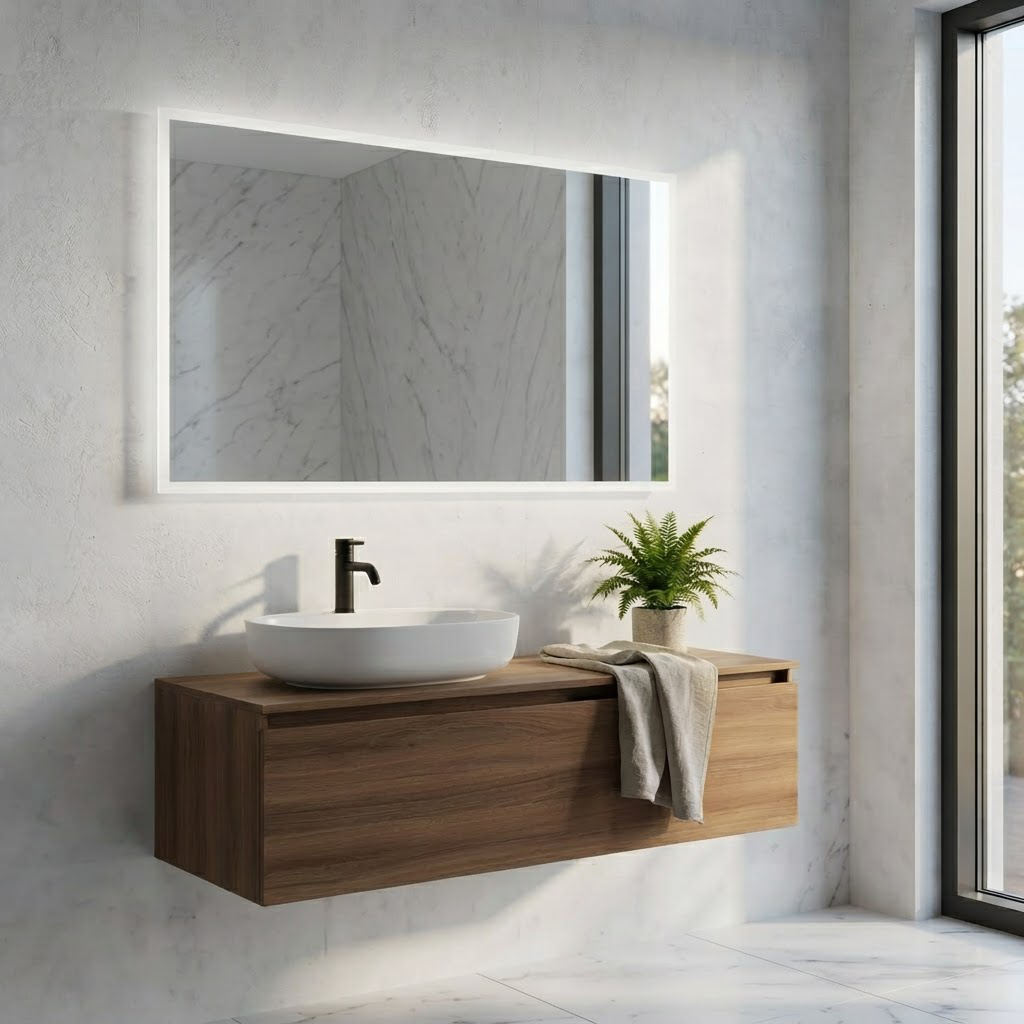 Miroir Rectangulaire LED Salle de Bain 100 x 70 cm – Halo Lumineux sur Tout le Pourtour
