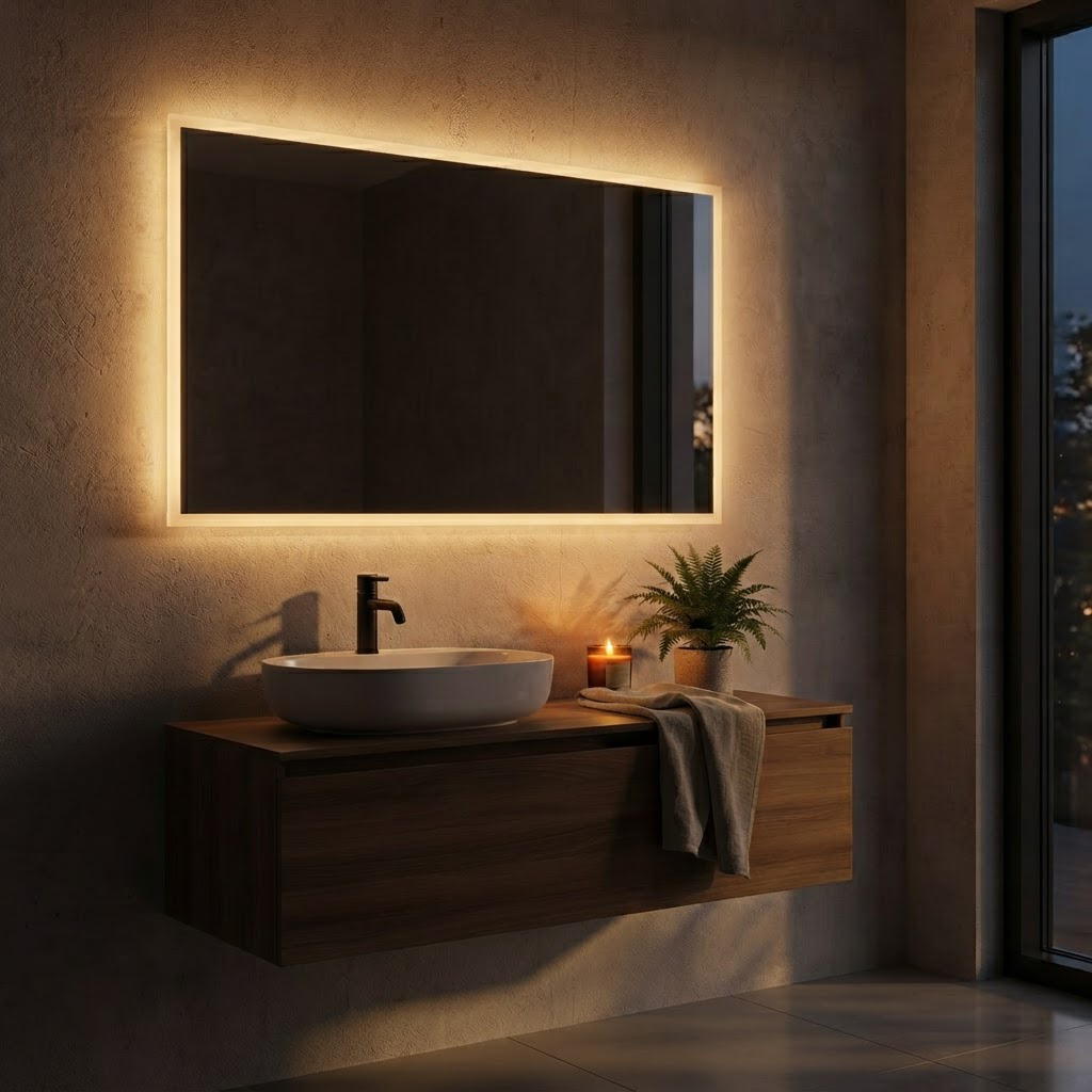 Miroir Rectangulaire LED Salle de Bain 100 x 70 cm – Halo Lumineux sur Tout le Pourtour