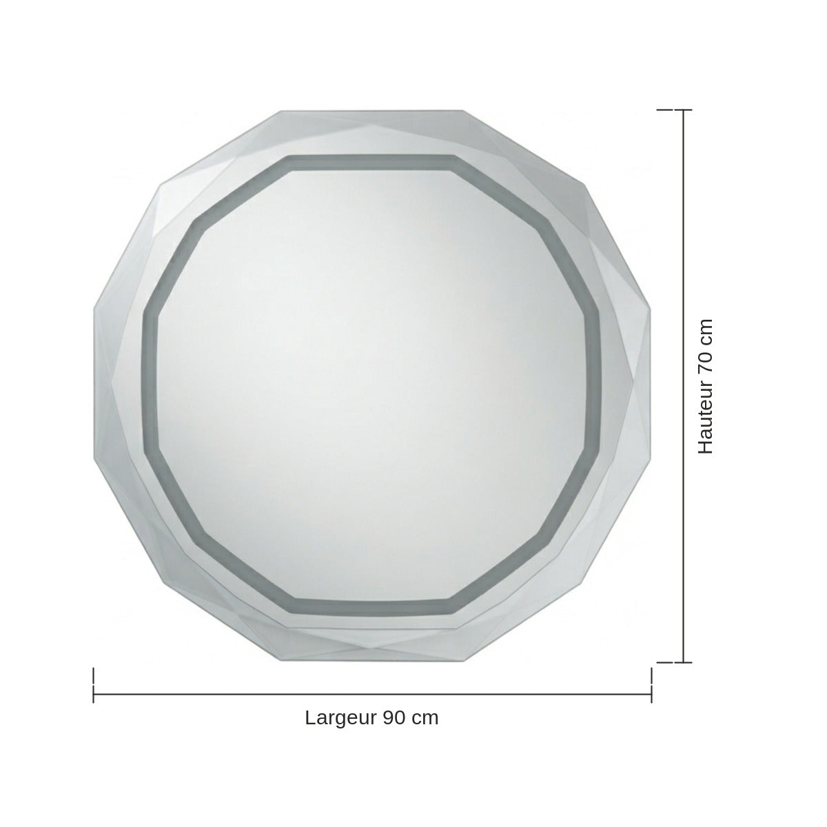 Miroir Octogonal LED Salle de Bain 90 x 70 cm – Bord Biseauté et Éclairage Intégré