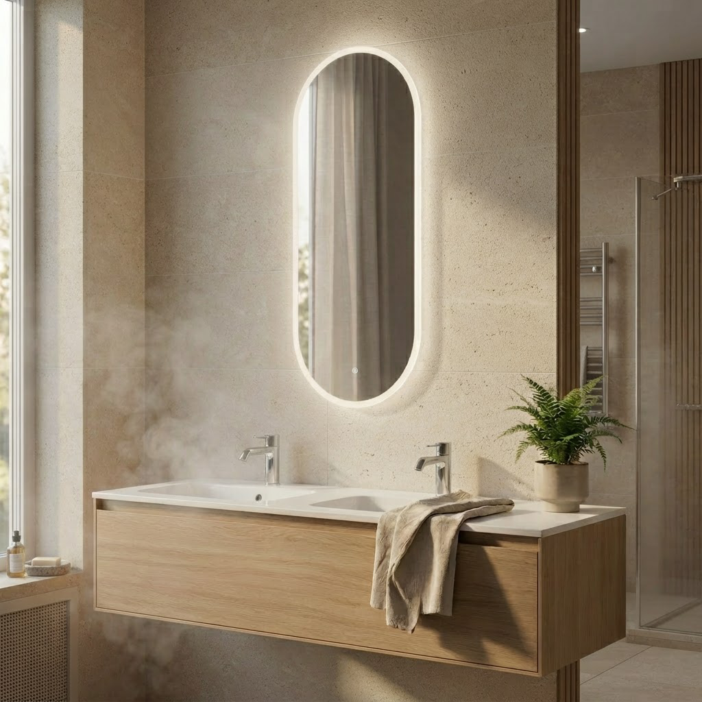 Miroir Ovale LED Salle de Bain 50 x 100 cm – Format Vertical Rétroéclairé