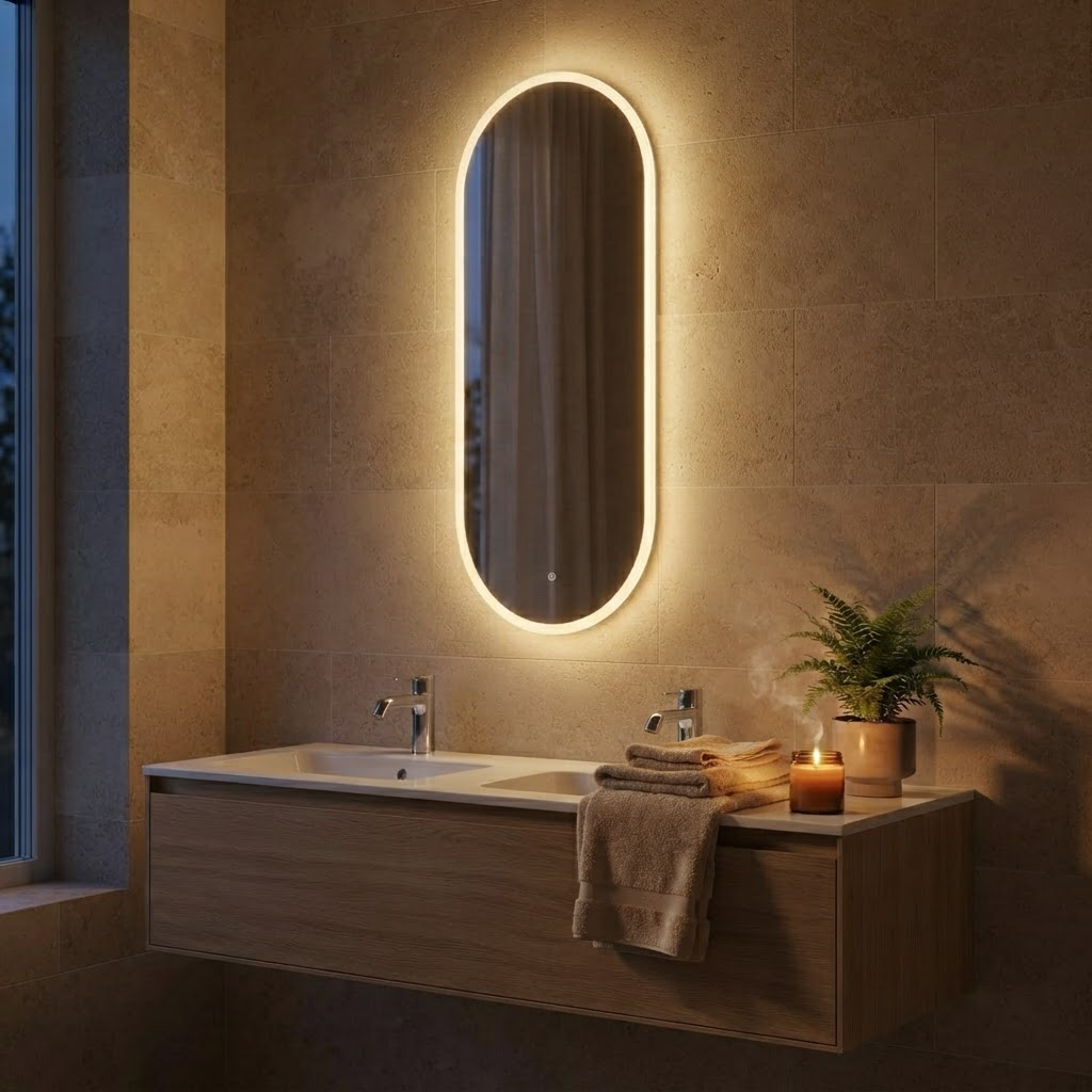 Miroir Ovale LED Salle de Bain 50 x 100 cm – Format Vertical Rétroéclairé