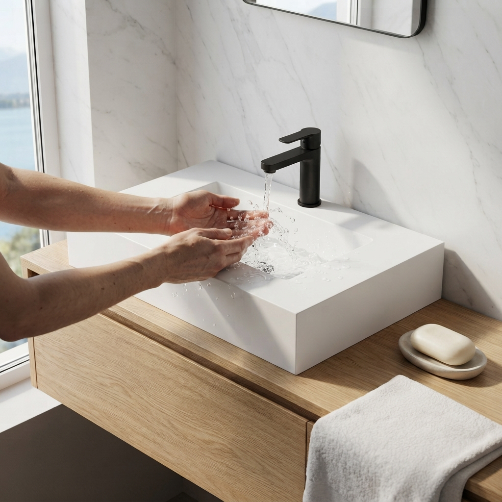 Vasque à Poser Rectangulaire Blanche 80 x 46 cm en Résine Mate – Lavabo Salle de Bain
