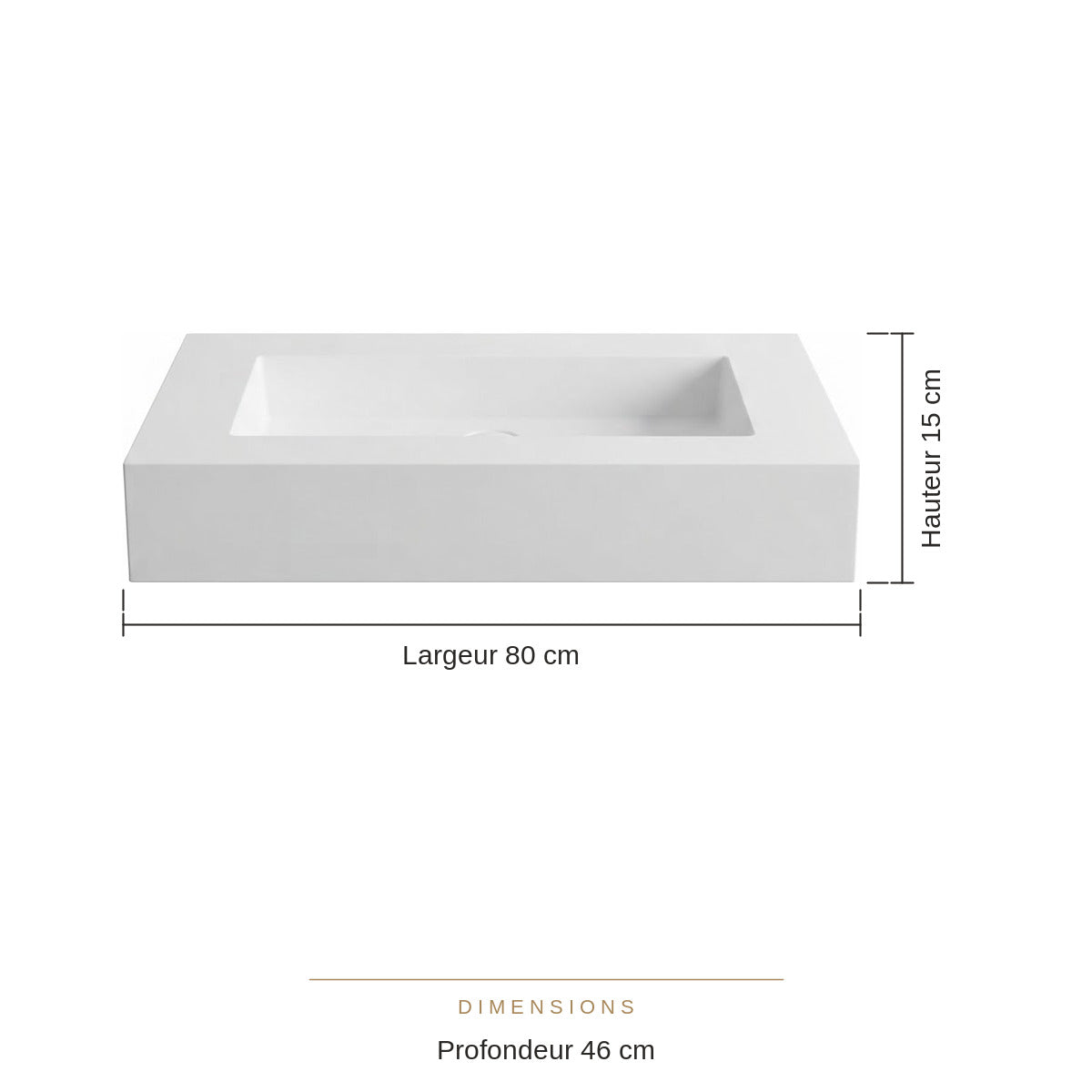 Vasque à Poser Rectangulaire Blanche 80 x 46 cm en Résine Mate – Lavabo Salle de Bain