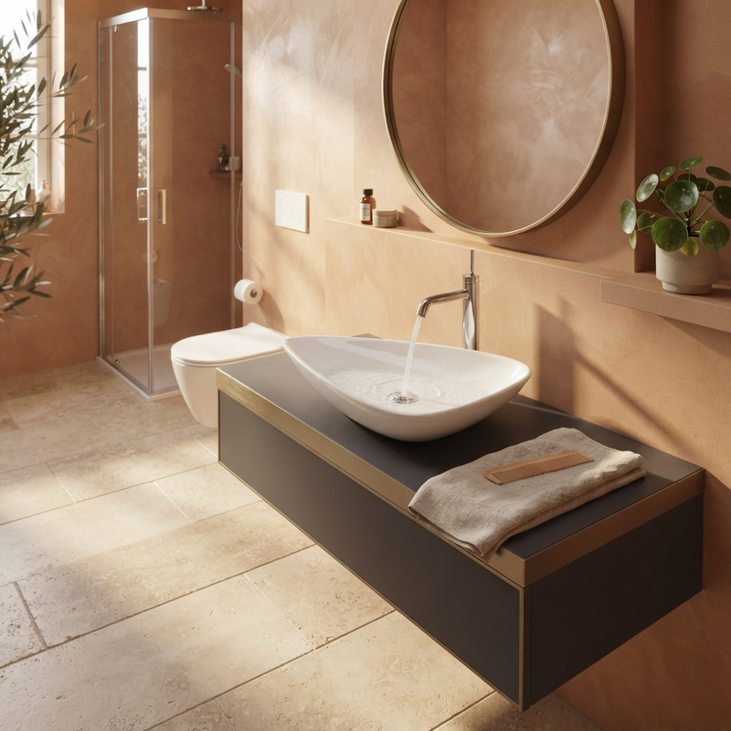 Vasque à Poser Forme Goutte d'Eau Blanche en Céramique 65 x 47 cm – Lavabo Salle de Bain