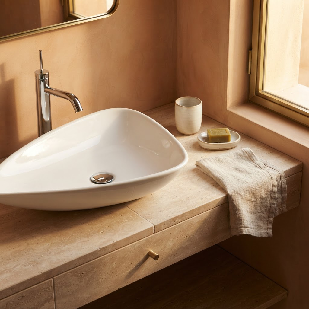 Vasque à Poser Forme Goutte d'Eau Blanche en Céramique 65 x 47 cm – Lavabo Salle de Bain