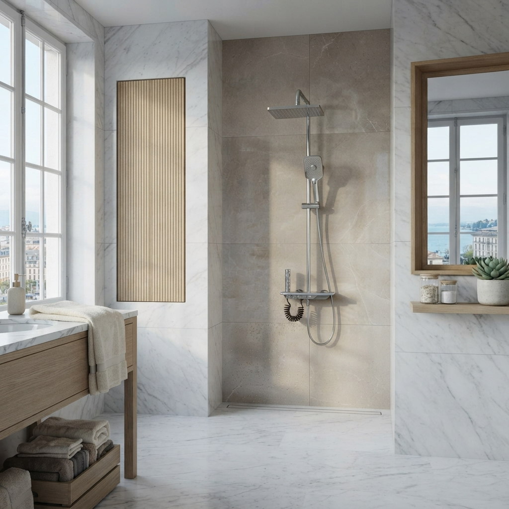 Colonne de Douche Thermostatique Argentée à Affichage LED – Température Digitale, Sans Pile