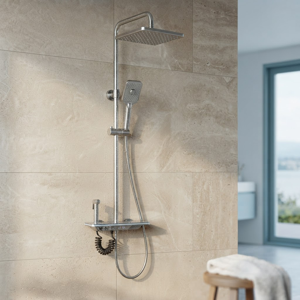 Colonne de Douche Thermostatique Argentée à Affichage LED – Température Digitale, Sans Pile
