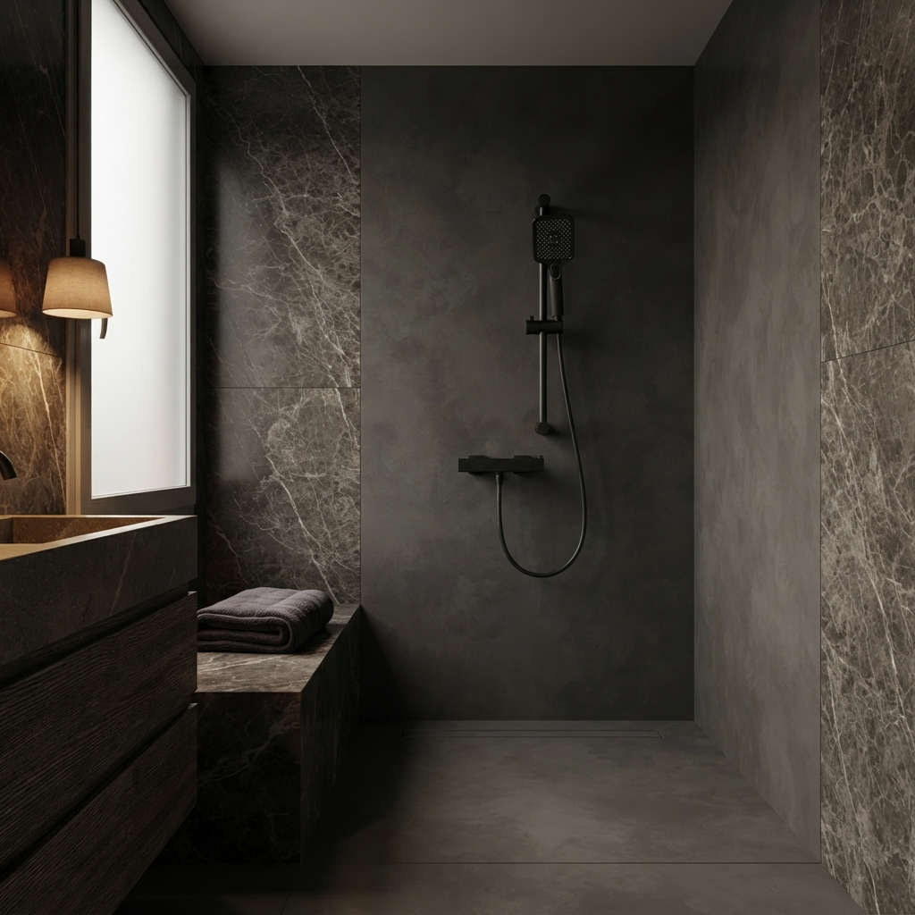 Colonne de Douche Thermostatique Noire 3 Jets – Anti-Brûlure 38 °C, Pluie et Massage