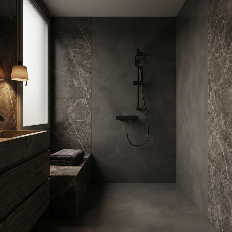 Colonne de Douche Thermostatique Noire 3 Jets – Anti-Brûlure 38 °C, Pluie et Massage