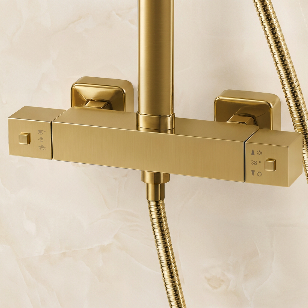 Colonne de Douche Thermostatique Dorée en Laiton