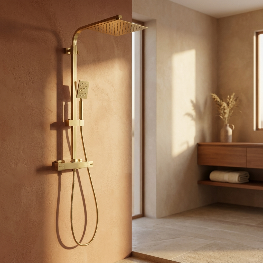 Colonne de Douche Thermostatique Dorée en Laiton