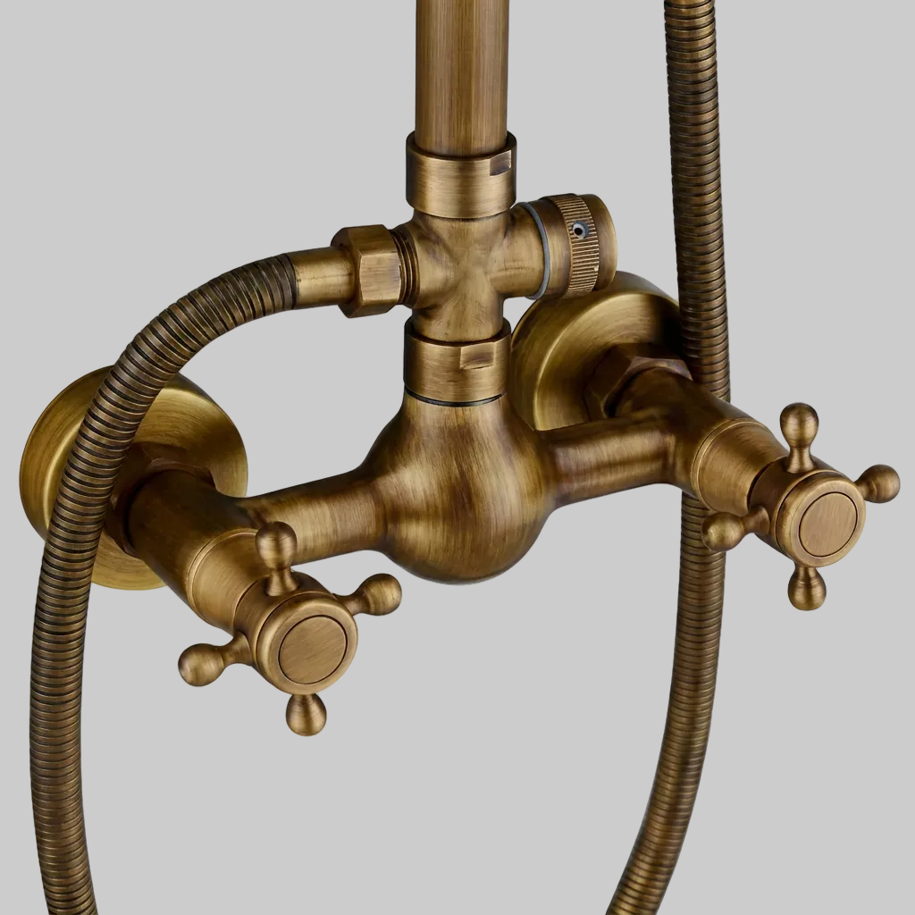 Colonne de Douche en Laiton Antique avec Bec de Bain