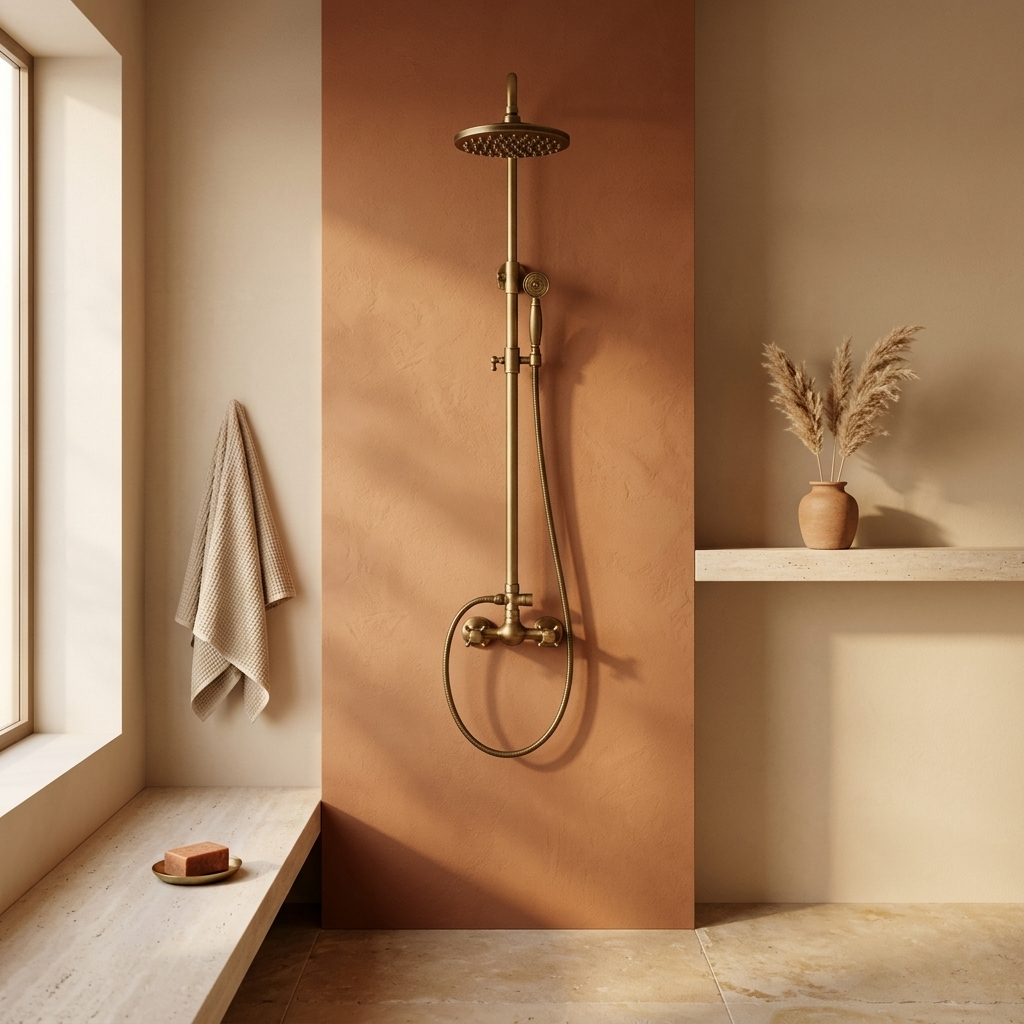 Colonne de Douche en Laiton Antique avec Bec de Bain