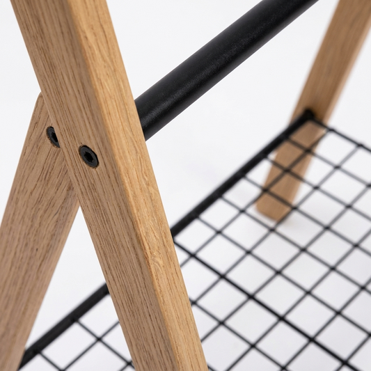 Porte-Serviettes sur Pied en Bois 3 Barres avec Étagère