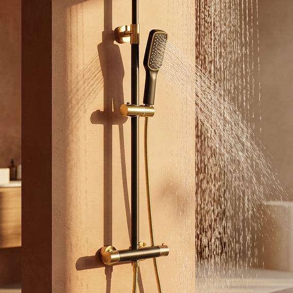 Ensemble de Douche Murale Noir et Or