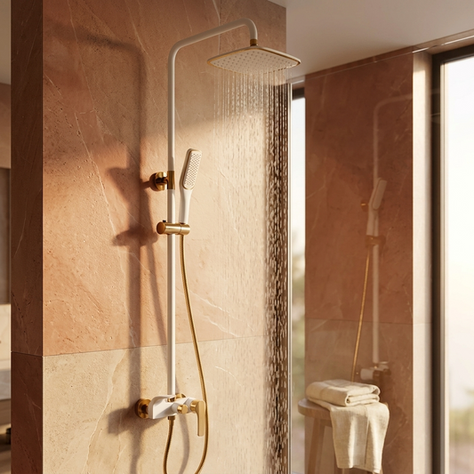 Ensemble de Douche Murale Blanc et Or