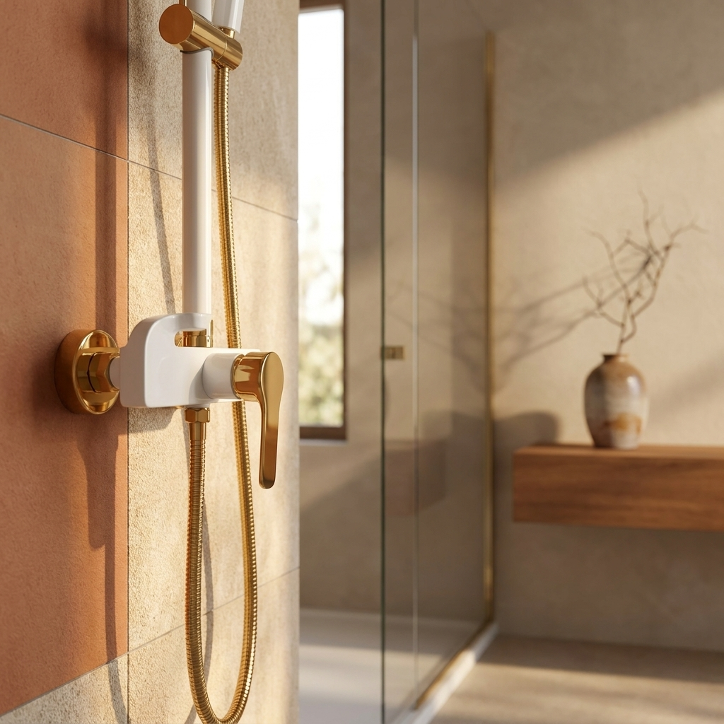 Ensemble de Douche Murale Blanc et Or