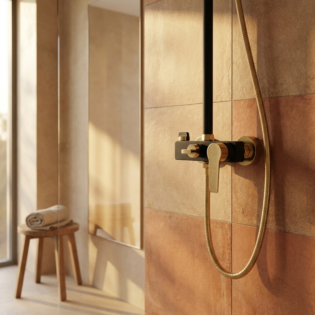 Ensemble de Douche Murale Noir et Or