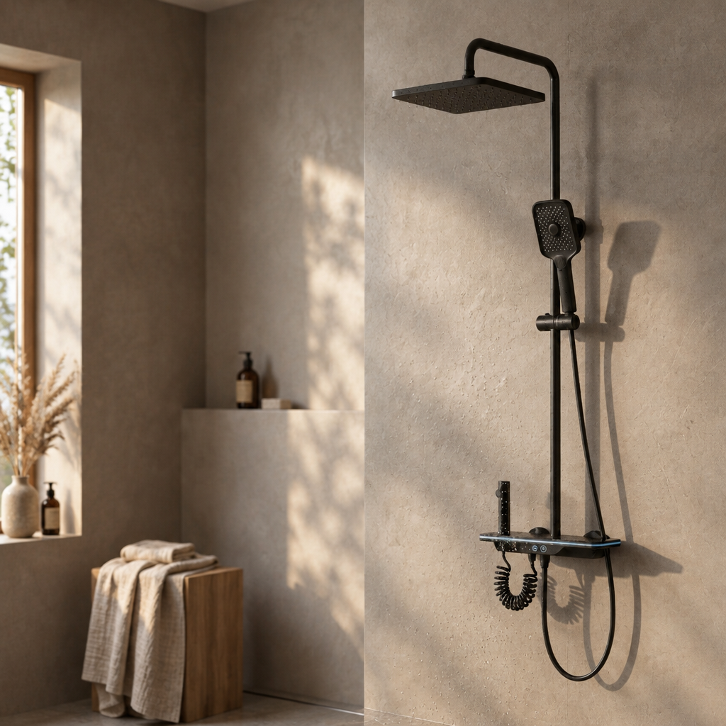 Colonne de Douche Thermostatique Noire à Affichage LED – Température Digitale, Sans Pile