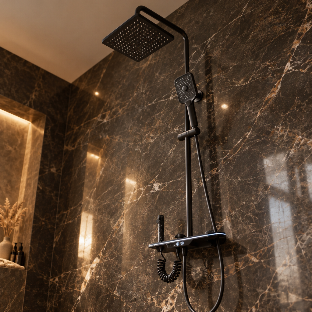 Colonne de Douche Thermostatique Noire à Affichage LED – Température Digitale, Sans Pile