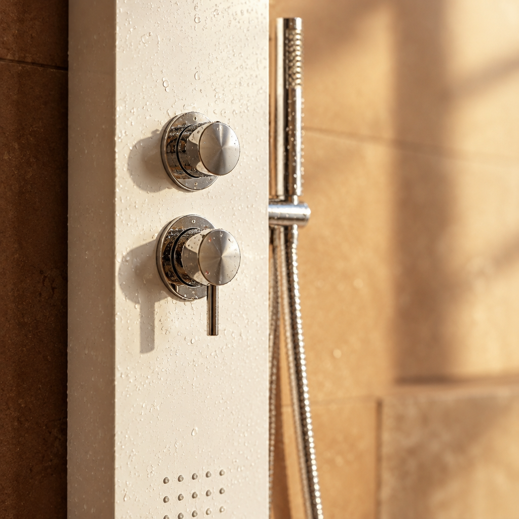 Colonne de Douche Hydromassante Blanche – Panneau Mural en Aluminium avec Jets et Tête de Douche
