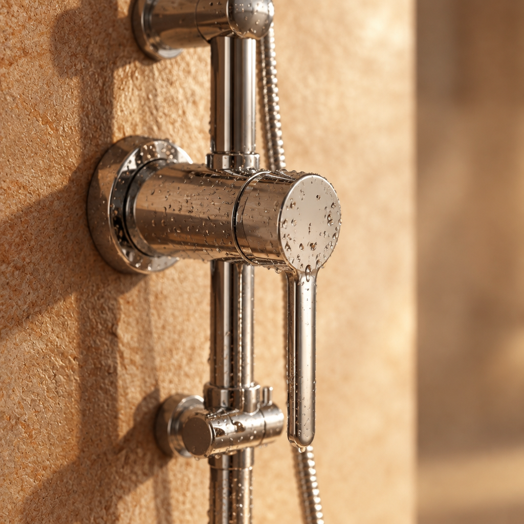 Colonne de Douche Murale Argentée avec Mitigeur – Pommeau Pluie et Douchette sur Barre