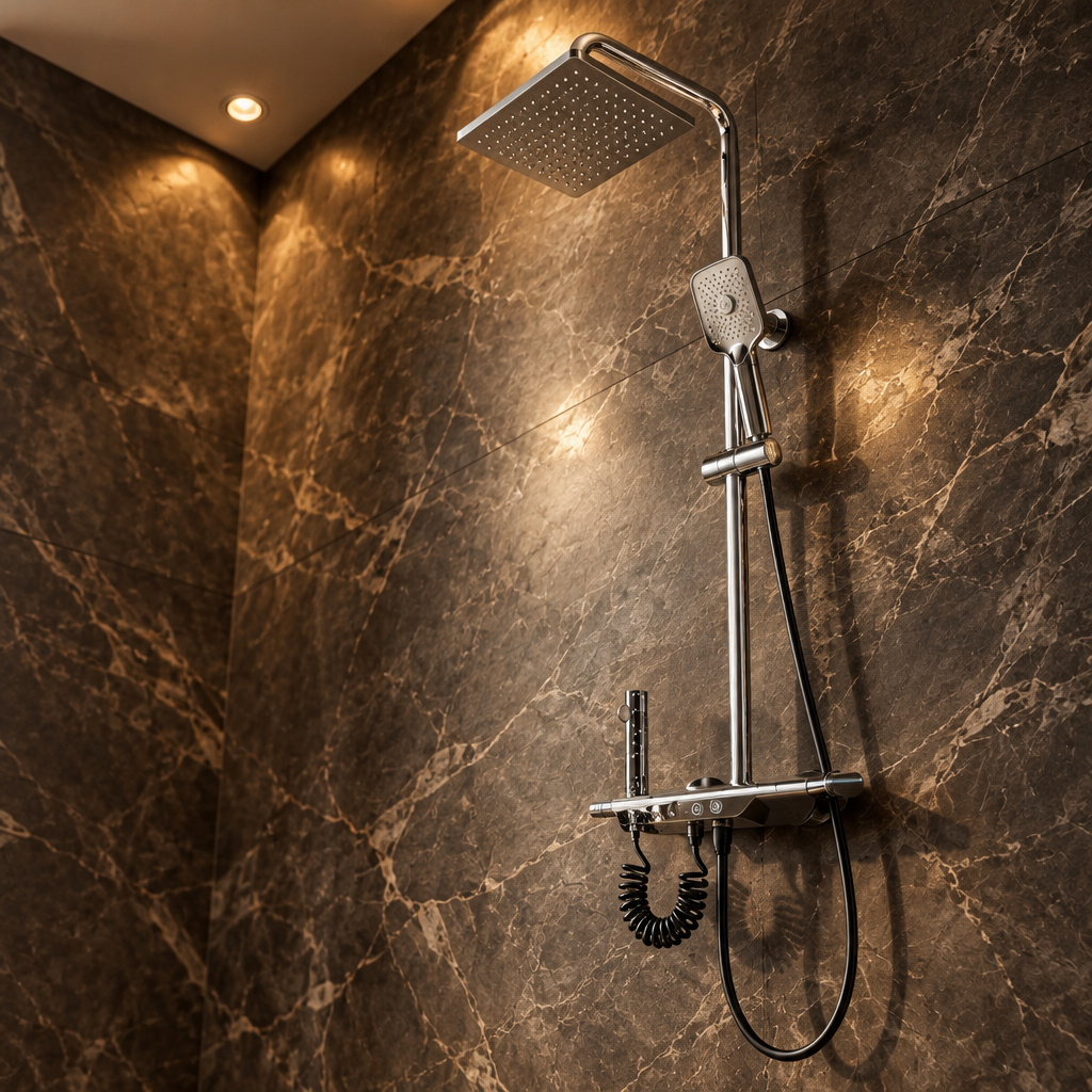 Colonne de Douche Thermostatique Argentée à Affichage LED – Température Digitale, Sans Pile