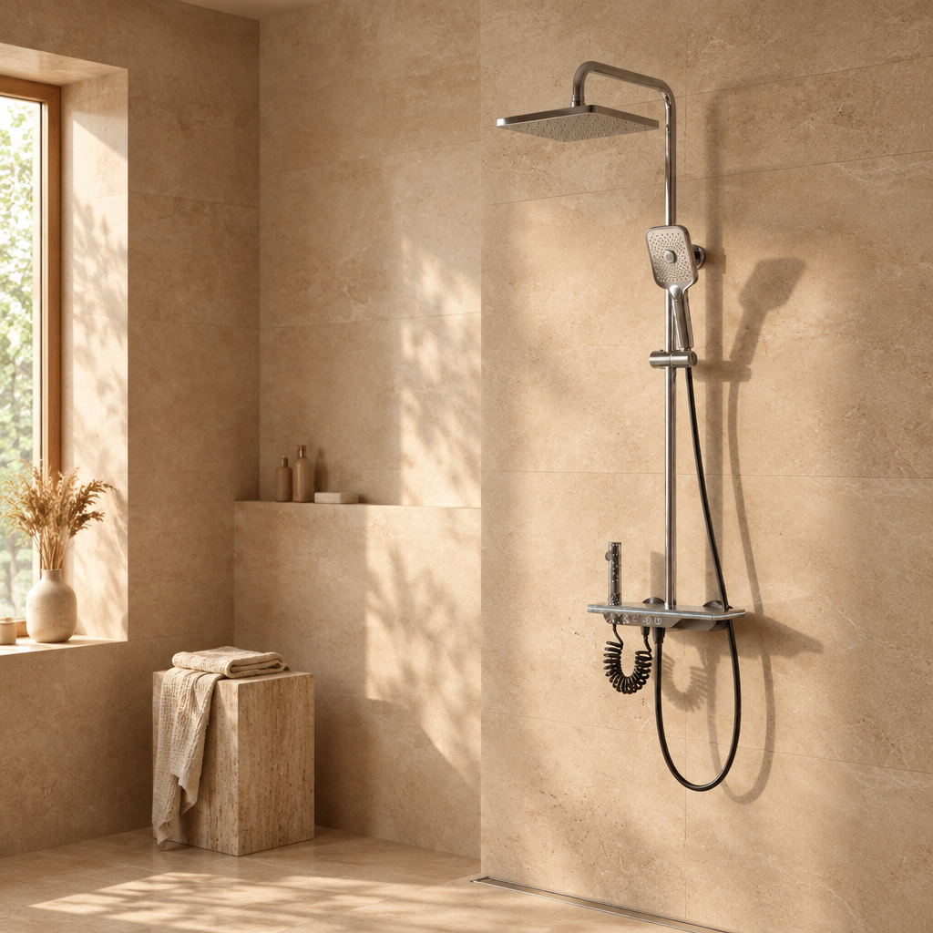 Colonne de Douche Thermostatique Argentée à Affichage LED – Température Digitale, Sans Pile