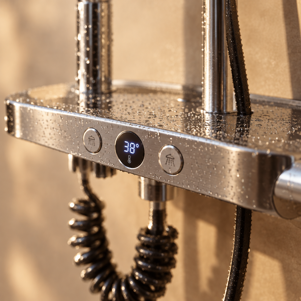 Colonne de Douche Thermostatique Argentée à Affichage LED – Température Digitale, Sans Pile