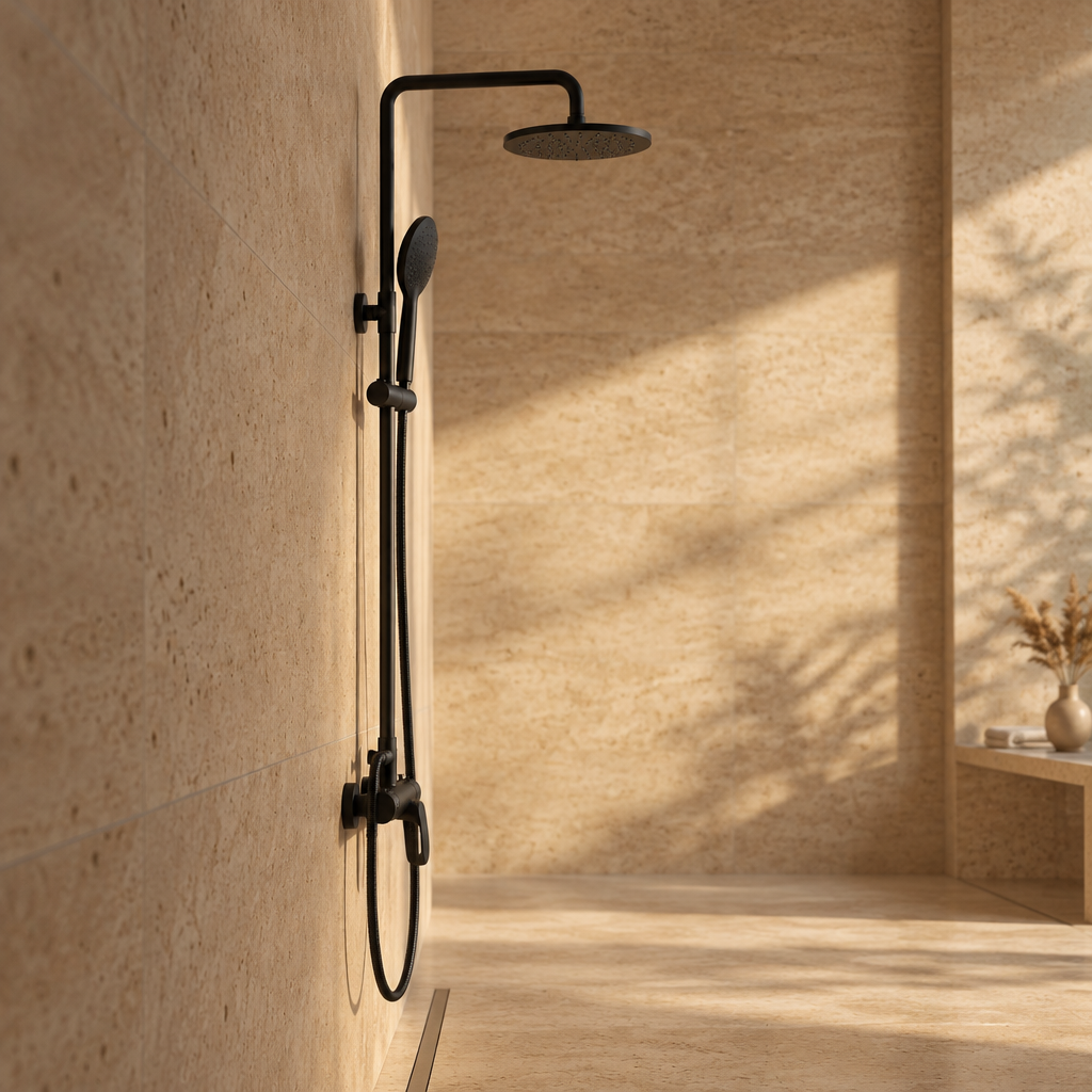 Colonne de Douche Thermostatique Noire avec Douchette – Colonne Réglable 95-130 cm en Inox
