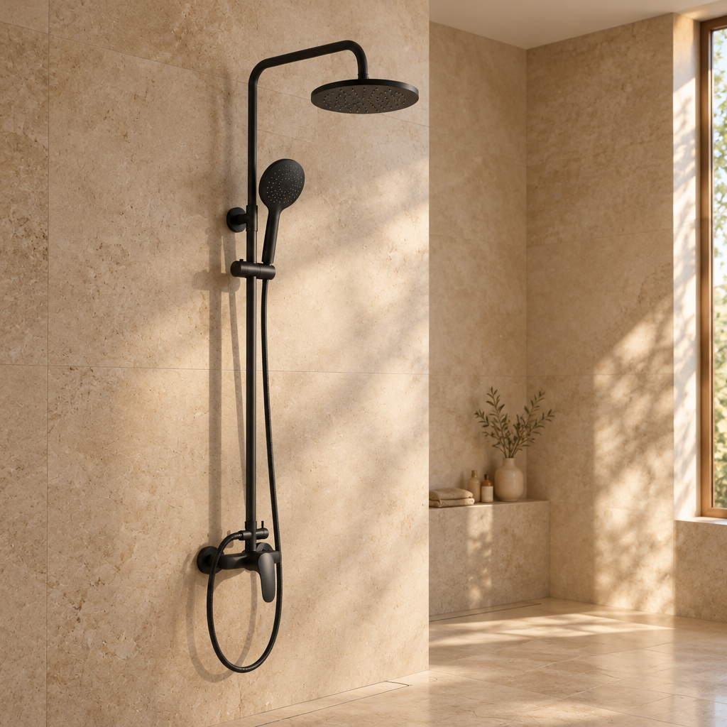Colonne de Douche Thermostatique Noire avec Douchette – Colonne Réglable 95-130 cm en Inox
