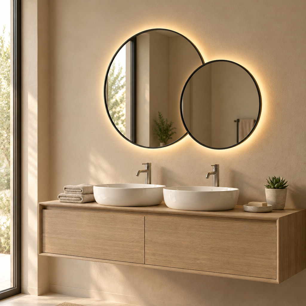 Duo de Miroirs Noirs LED – Miroir Salle de Bain Rond Rétroéclairé avec Capteur Tactile