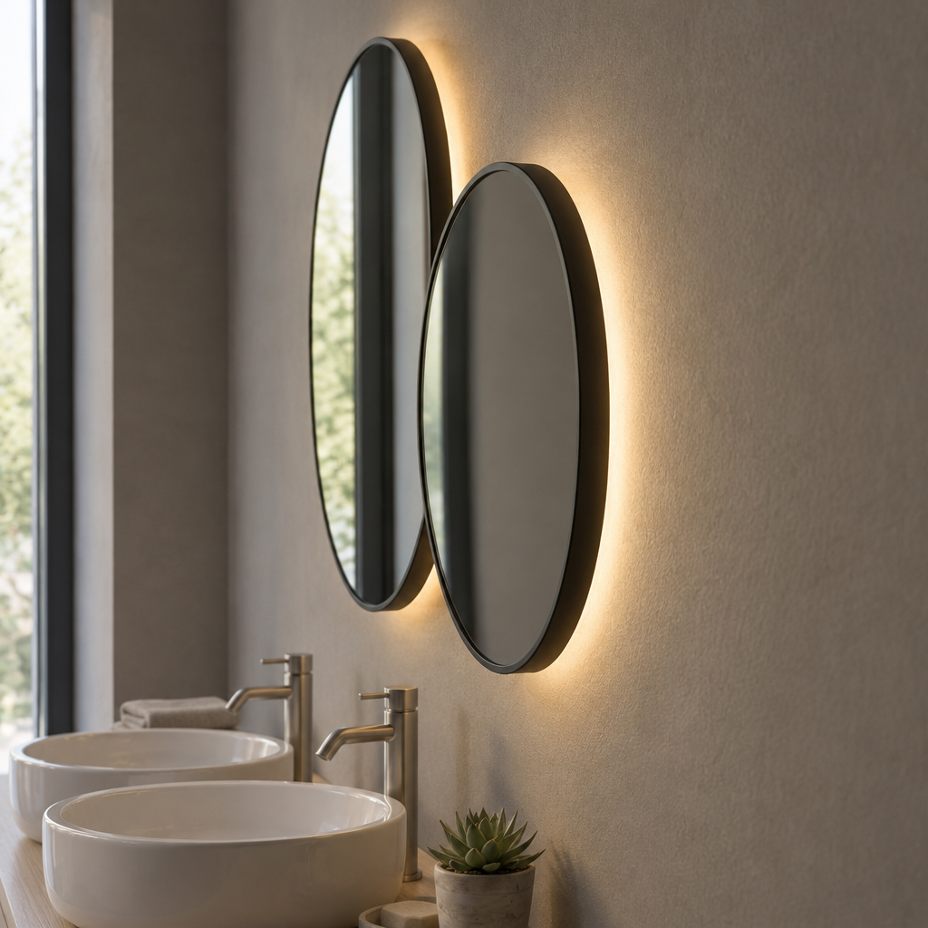 Duo de Miroirs Noirs LED – Miroir Salle de Bain Rond Rétroéclairé avec Capteur Tactile