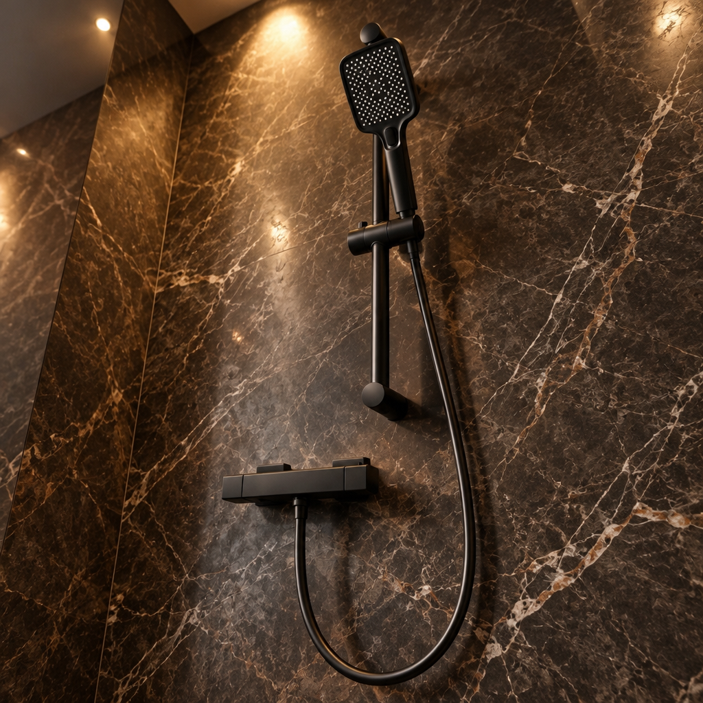 Colonne de Douche Thermostatique Noire 3 Jets – Anti-Brûlure 38 °C, Pluie et Massage