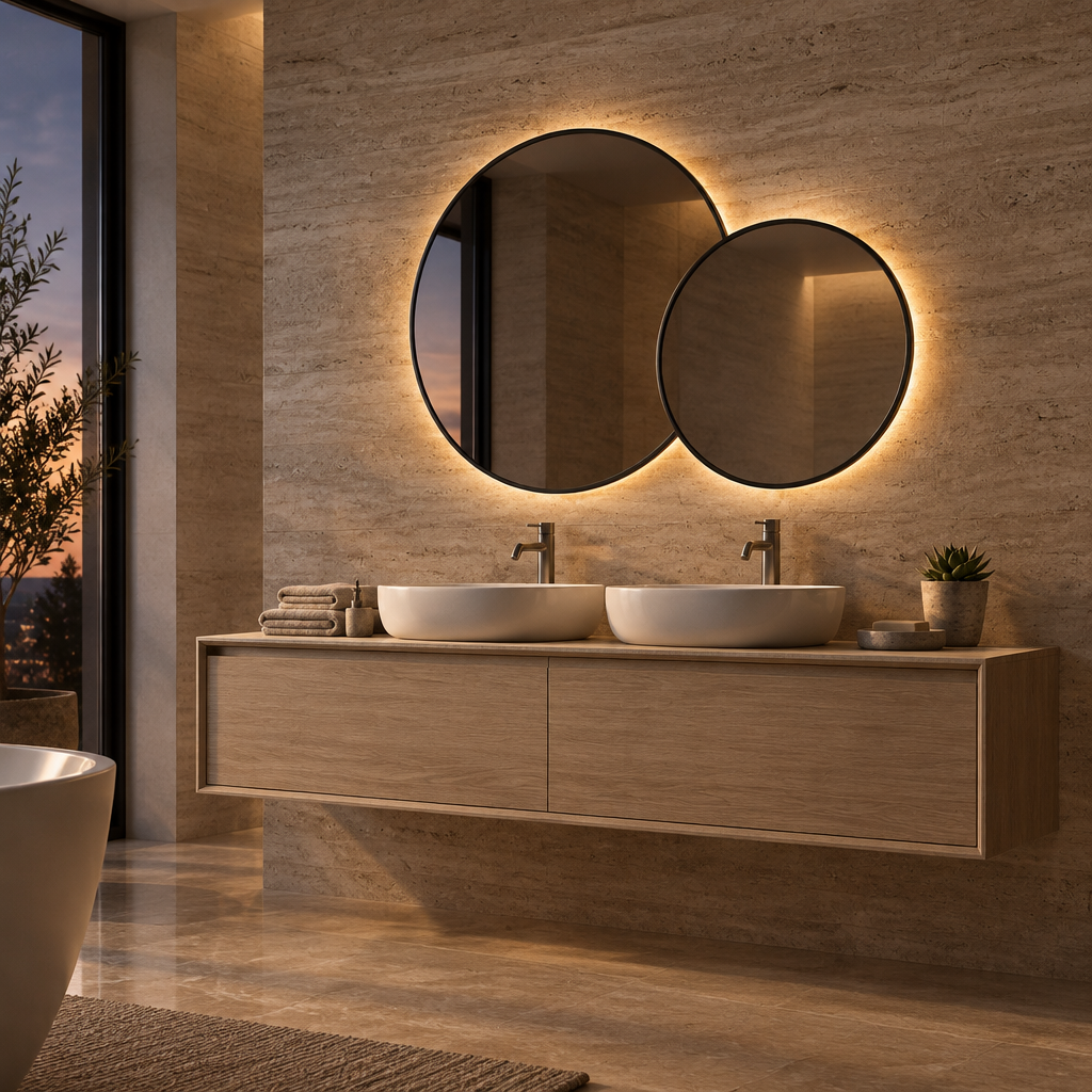 Duo de Miroirs Noirs LED – Miroir Salle de Bain Rond Rétroéclairé avec Capteur Tactile